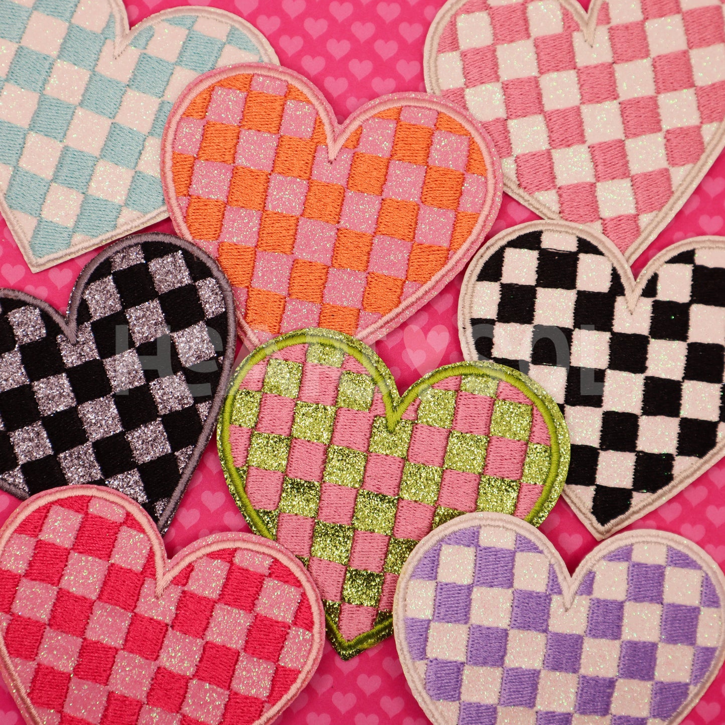GLITTER CHECKERBOARD HEART patch