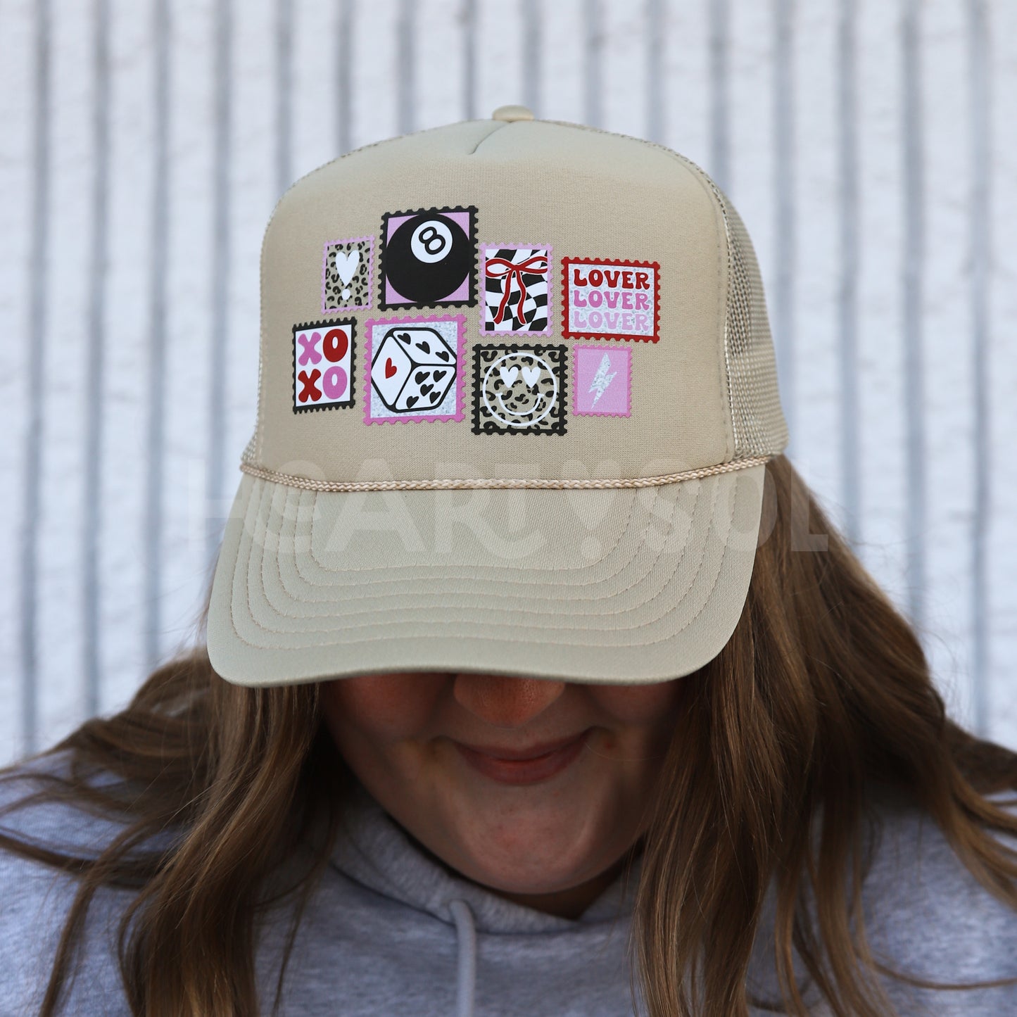 LOVE STAMPS TRUCKER HAT