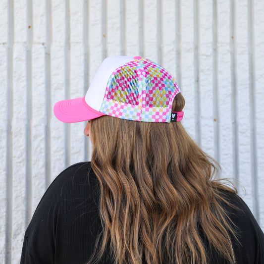 SUMMER CHECKERBOARD FOAM TRUCKER HAT | HEART ❣︎ SOL EXCLUSIVE