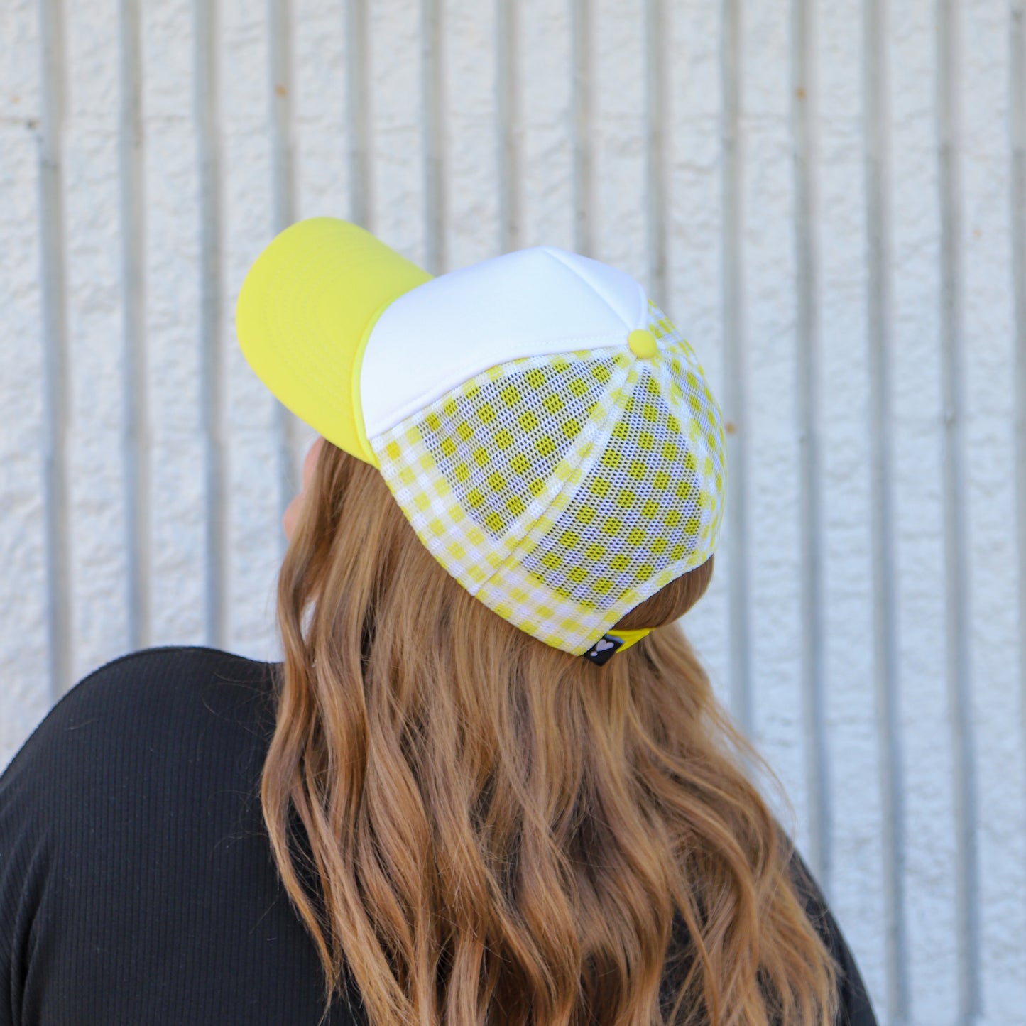 BUTTER YELLOW GINGHAM TRUCKER HAT
