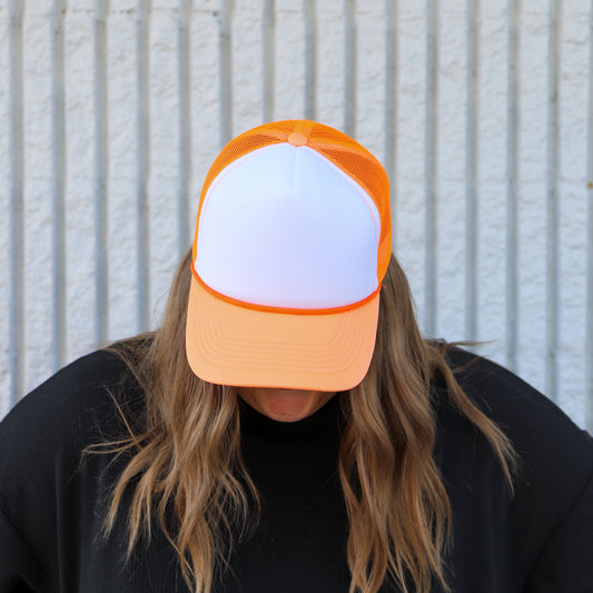 ORANGE SHERBET/WHITE TRUCKER HAT | HEART ❣︎ SOL ORIGINAL