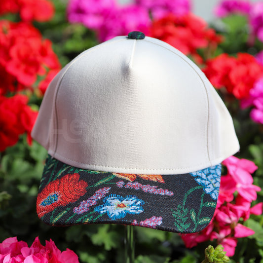BLACK FLORAL CANVAS TRUCKER HAT