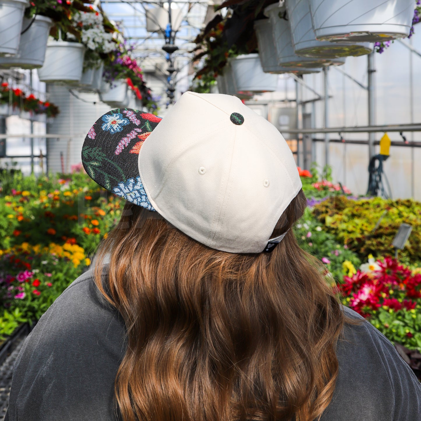 BLACK FLORAL CANVAS TRUCKER HAT