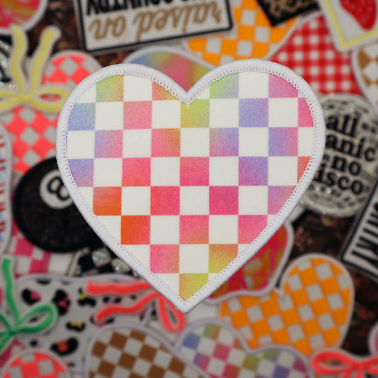 PINK CLOUD CHECKERBOARD HEART patch